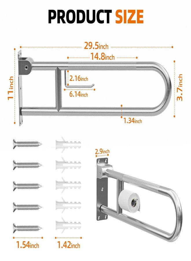 SPECILITE Heavy Duty Toilet Grab Bar 29.5 in, 440 Lbs Load Capacity, Anti-Slip Flip up Handicap Safety Rails for Shower, Wall Mount Support Handrails with Paper Holder, for Elderly, Disabled, Pregnant - Image 5
