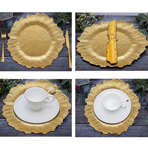 DaCakeWS Gold Reef Charger Plates 10PCS, 13inch Plastic Floral Charger Plates Wedding for Dinner,Wedding,Party,Event,Decoration(Reef Gold10) - Image 5