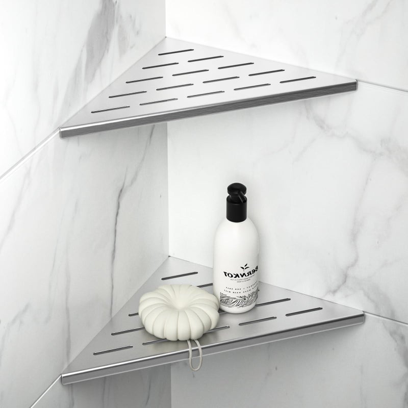 Bernkot 10 Corner Shower Shelf 2PCS 304 Stainless Steel Grout in Shelves for Tiled Wall Recessed Bathroom Shelves No Drilling Needed 10 Silver