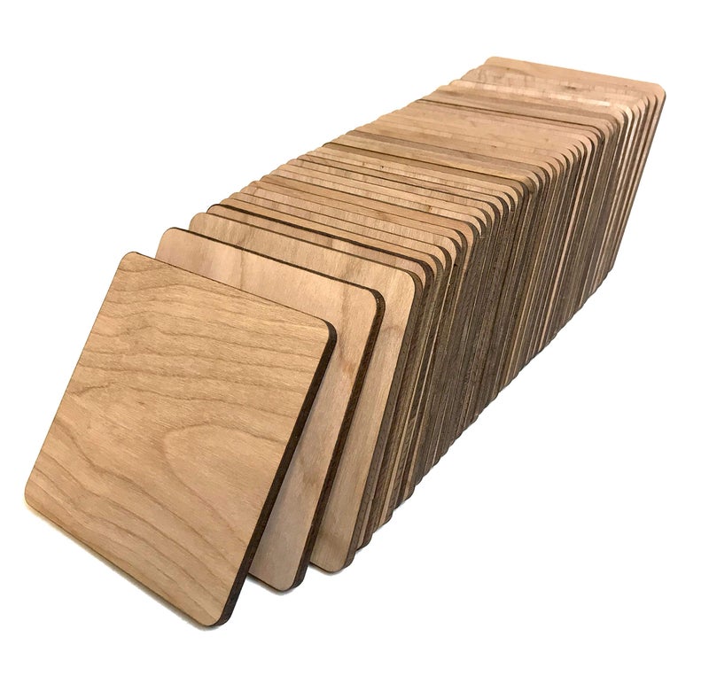 Torched Stong & Thick, Made in The USA, Unfinished Square Blank Wood Pieces, Coasters, Trivet, Pyrography, Painting, Writing, Kids Arts and Crafts, Decorations, DIY Crafts (4"x4"x.2, Square, Natural, 40pk) - Image 1