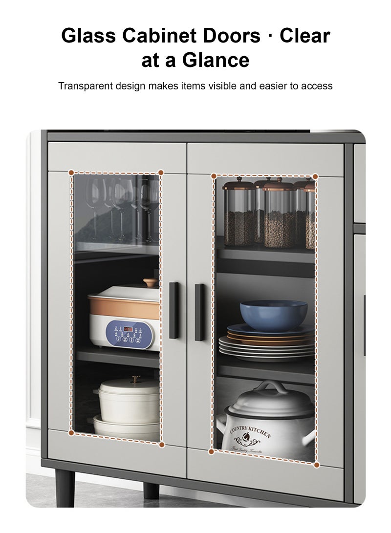 ULHYC Modern Grey Kitchen Storage Cabinet with Glass Doors, Multipurpose Sideboard Buffet for Dining & Living Room - Ample Space for Dishes, Cookware & More - Image 5