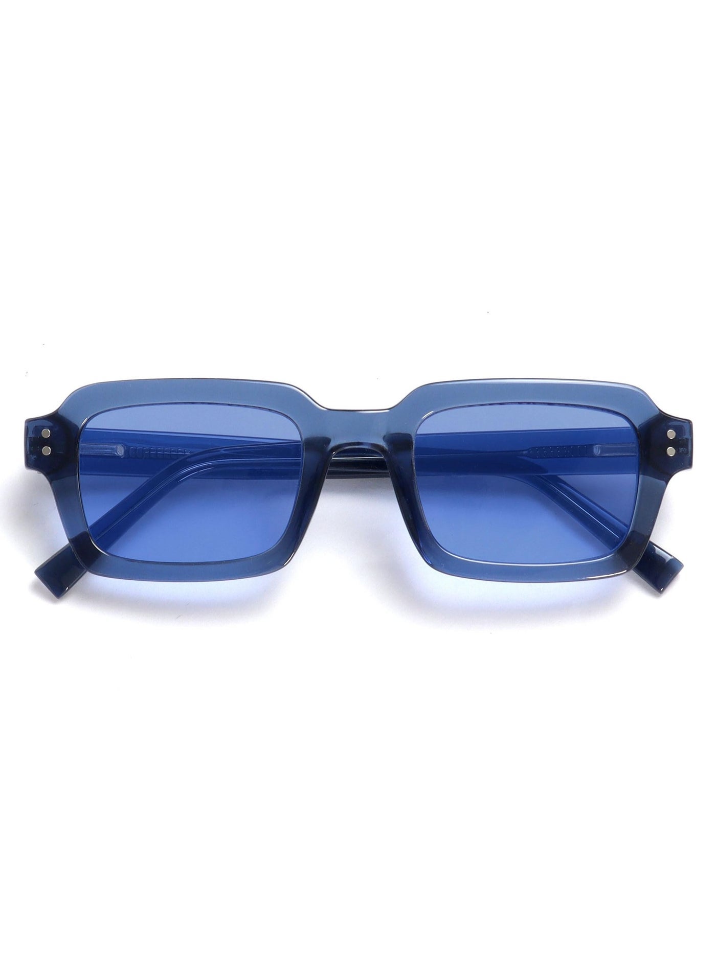 EDG Sunglasses for Men & Women - Vintage Rectangular Transparent Frame with Spring Hinges - Trendy Retro Sunglasses with UV400 Protection Lenses - Transparent Blue with Light Blue Lenses