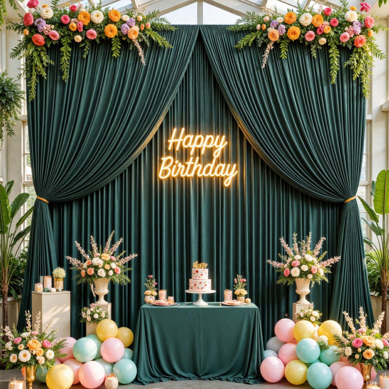 NSSONBEN 10ft x 10ft Wrinkle Free Hunter Green Backdrop Curtains for Parties, Polyester Photo Backdrop Drapes for Wedding Birthday Party Photography Background Photoshoot - Image 5