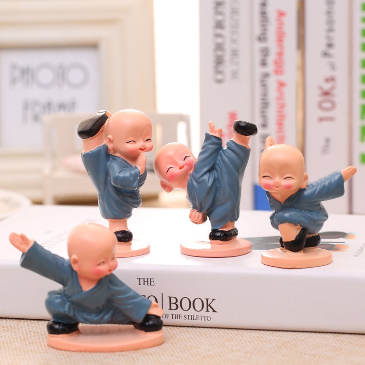 Generic Kung Fu Monks Car Decor Cute Figurines A set of kung fu monks in blue