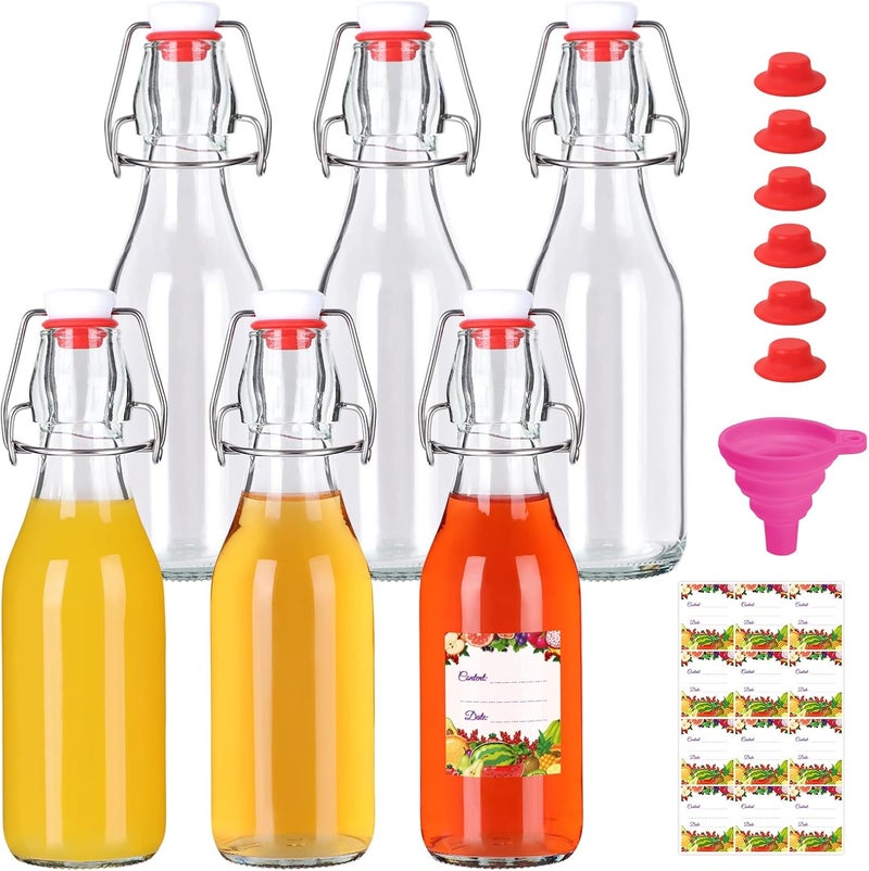 SZUAH Swing Top Glass Bottles 8 oz 6Pack, Reusable Glass Bottles with Airtight Lid, Flip Top Bottles for Home Brewing, Kombucha & Beverage Storage(240ml, Set of 6) - Image 1