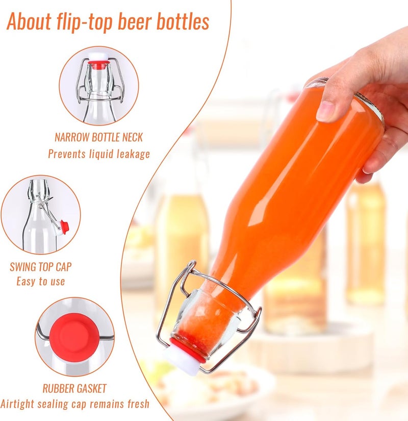 SZUAH Swing Top Glass Bottles 8 oz 6Pack, Reusable Glass Bottles with Airtight Lid, Flip Top Bottles for Home Brewing, Kombucha & Beverage Storage(240ml, Set of 6) - Image 3