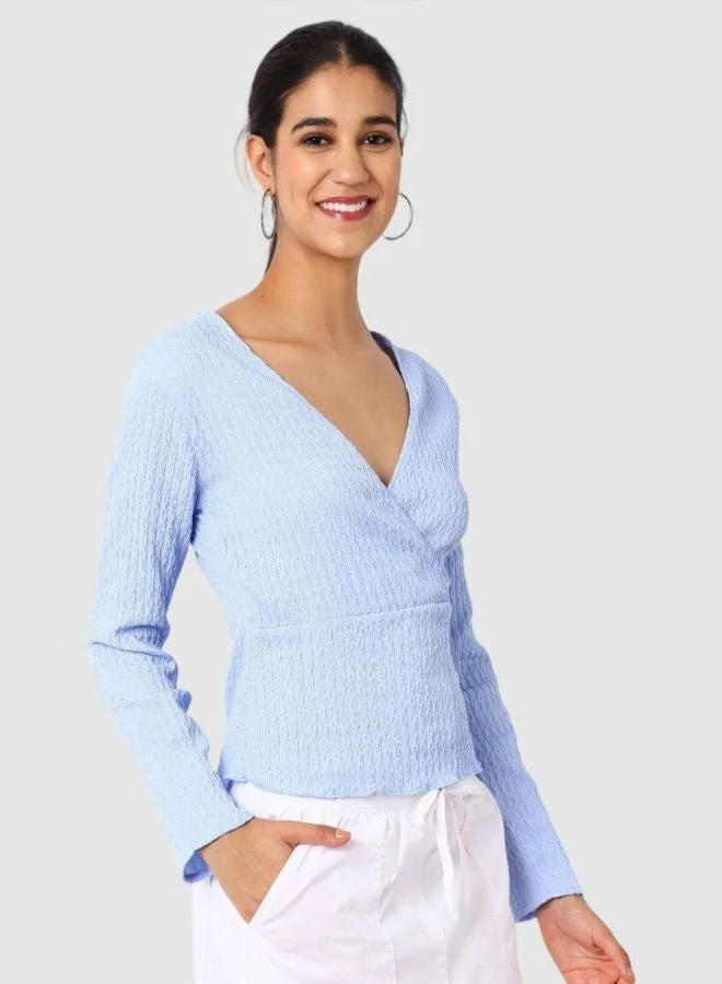 Freehand  Women Regular Fit Textured V-Neck Long Sleeve Wrap Top  | Best Price UAE