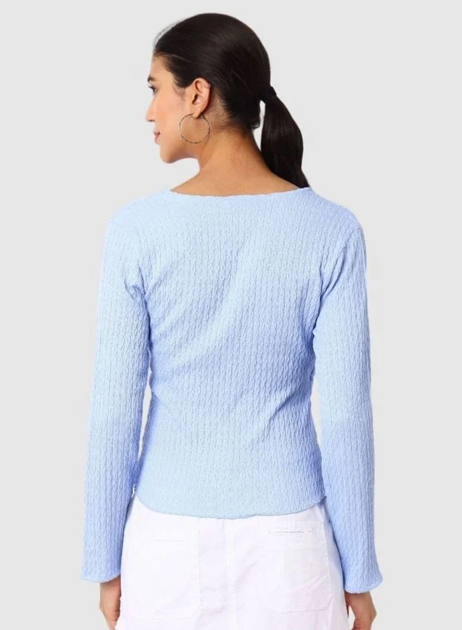 Freehand  Women Regular Fit Textured V-Neck Long Sleeve Wrap Top  | Best Price UAE