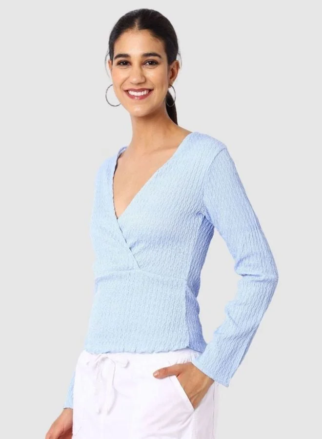Freehand  Women Regular Fit Textured V-Neck Long Sleeve Wrap Top  | Best Price UAE