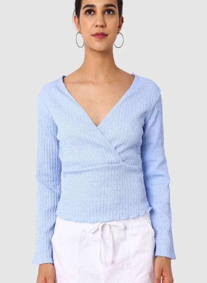 Freehand  Women Regular Fit Textured V-Neck Long Sleeve Wrap Top  | Best Price UAE