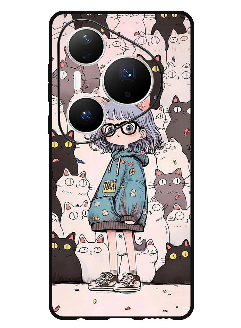 Theodor Case Compatible with Huawei Pura 80 Pro 6.8 Inch Protection Shockproof Bumper Cover Cats & Girl - Image 1