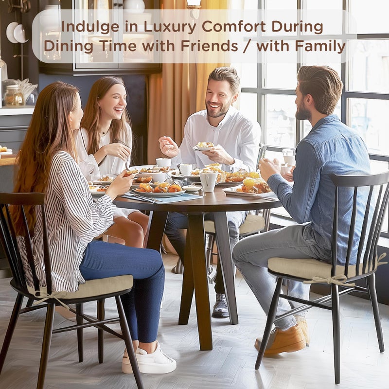 Codi Dining Chair Cushions 4 Pack, Thick Chairs Pads for Indoor Kitchen Room - Washable, Non-Slip Memory Foam Seat Cushion with Ties, 16.5"x16.5"x 3.5", Set of 4, Beige New - Image 5