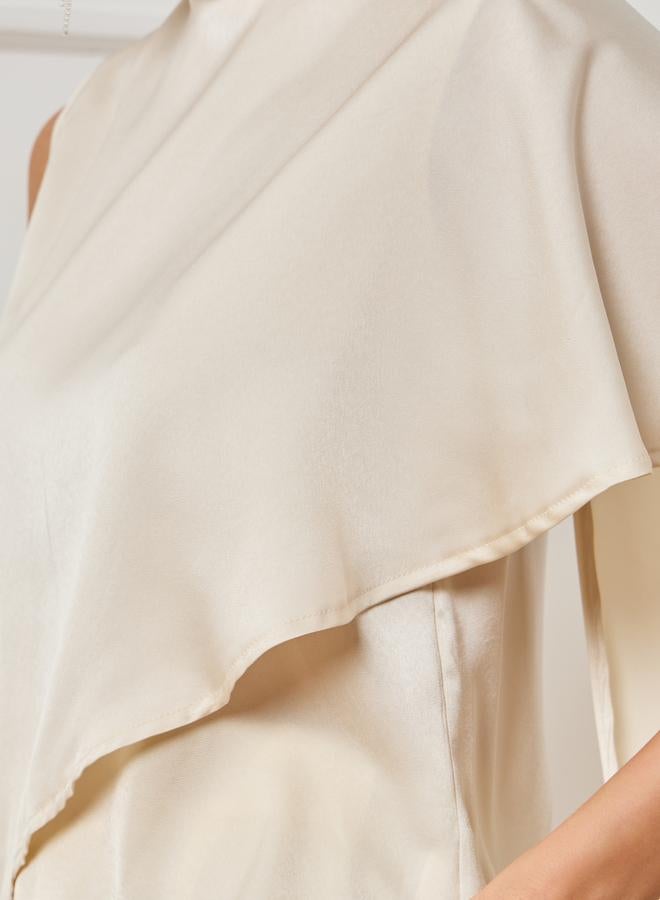 Styli Women Off-White Asymmetric Scarf Detail Satin Top - Image 4