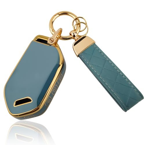 Aoocar 5 Button TPU Key Fob Cover Compatible with 2023 2024 Kia Telluride EV5 Remote Key Case with Leather Keychain Blue - Image 1