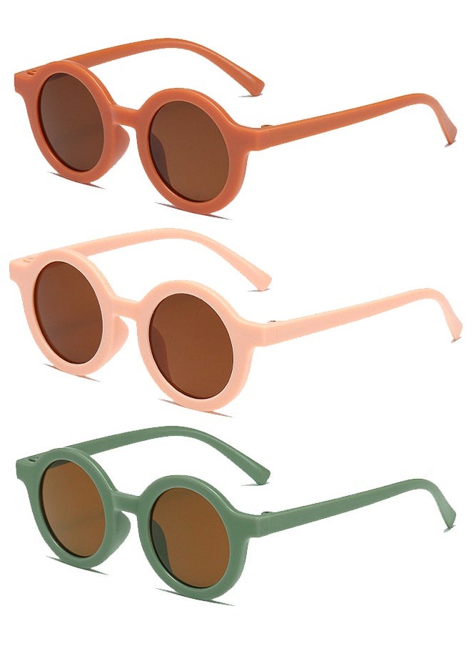 HS 3PCS Kids Sunglasses, Retro Lovely Round Sunglasses For Kids Girls Boys Sunnies UV400 Protection Sun Glasses, Flexible Frame For Girls Boys Age 1-8 Morandi Sunglasses Fashion Beach Holiday  - Image 1
