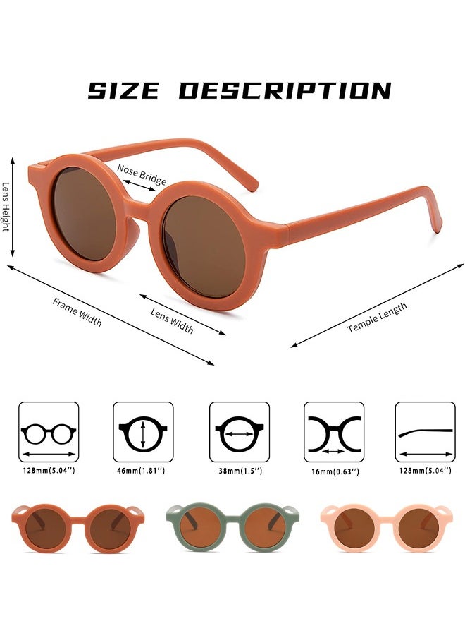 HS 3PCS Kids Sunglasses, Retro Lovely Round Sunglasses For Kids Girls Boys Sunnies UV400 Protection Sun Glasses, Flexible Frame For Girls Boys Age 1-8 Morandi Sunglasses Fashion Beach Holiday  - Image 3