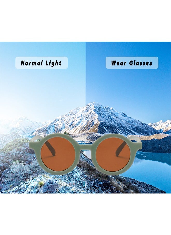 HS 3PCS Kids Sunglasses, Retro Lovely Round Sunglasses For Kids Girls Boys Sunnies UV400 Protection Sun Glasses, Flexible Frame For Girls Boys Age 1-8 Morandi Sunglasses Fashion Beach Holiday  - Image 4