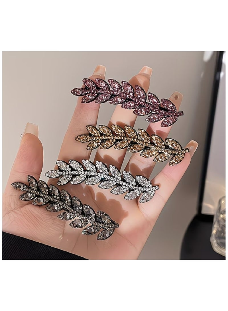 MOBM Crystal Leaf Hair Clip  Rhinestone Barrette Hair Accessory for Women, Elegant Metal Hair Clip Pack Of 4 - Image 2