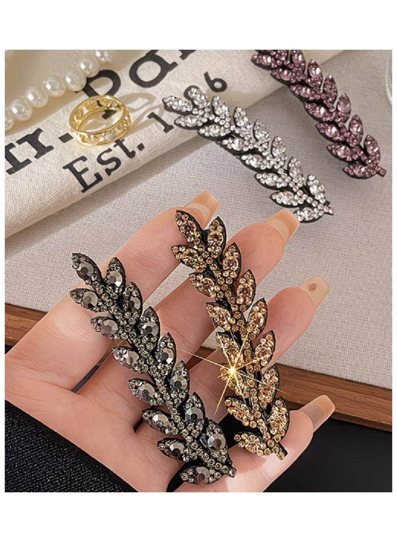 MOBM Crystal Leaf Hair Clip  Rhinestone Barrette Hair Accessory for Women, Elegant Metal Hair Clip Pack Of 4 - Image 4