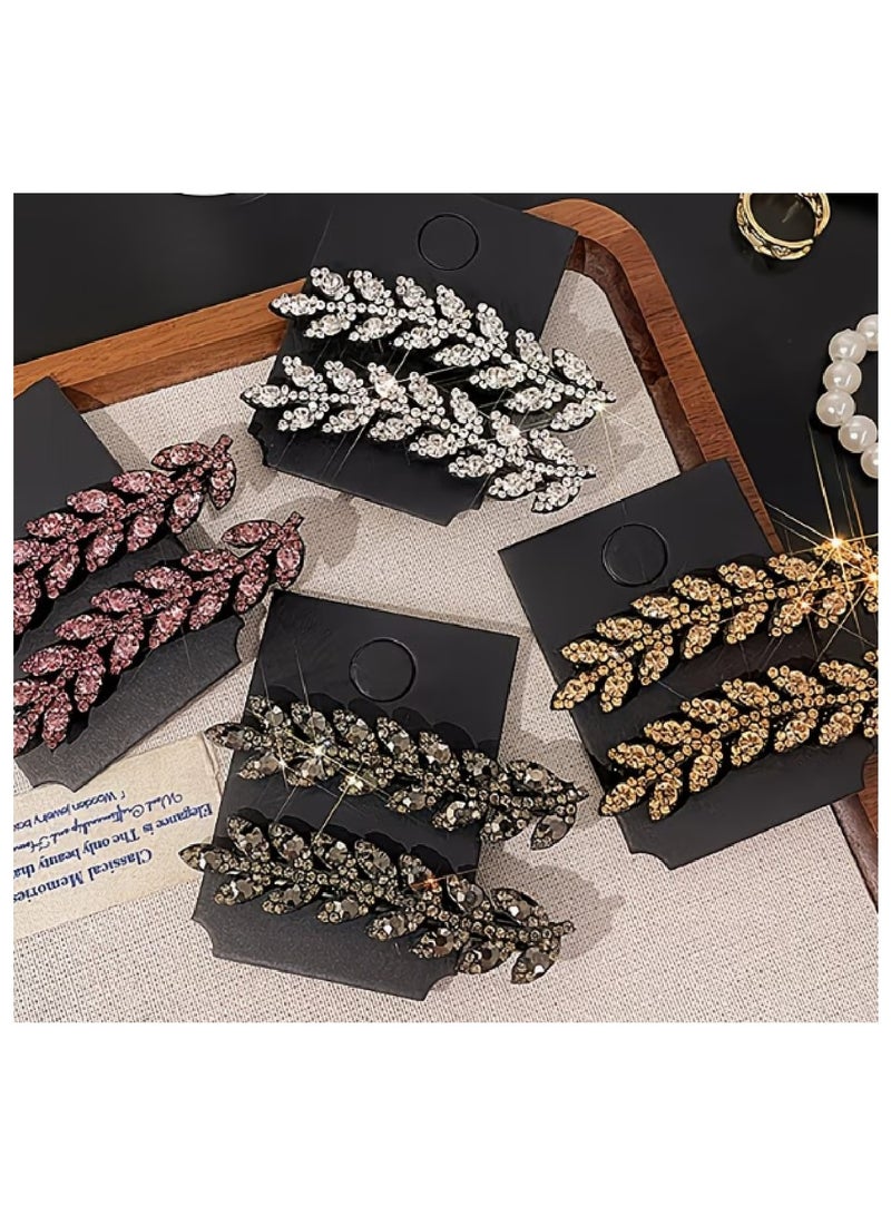 MOBM Crystal Leaf Hair Clip  Rhinestone Barrette Hair Accessory for Women, Elegant Metal Hair Clip Pack Of 4 - Image 5