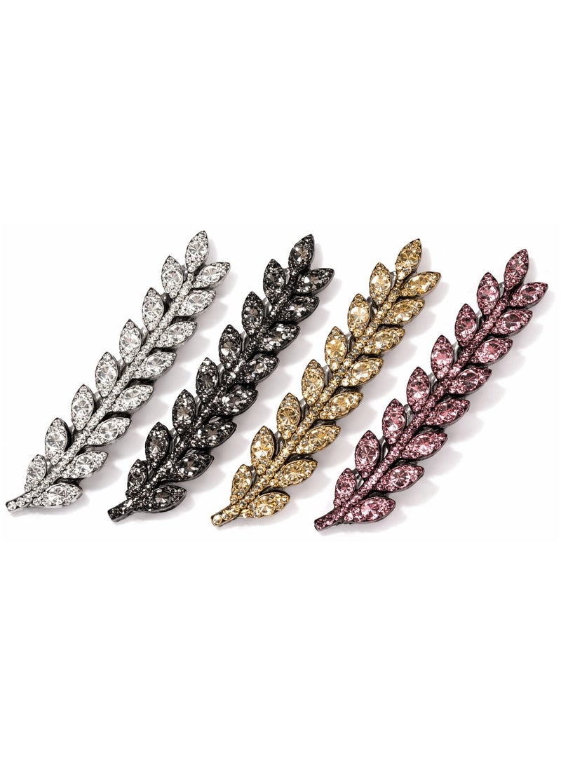 MOBM Crystal Leaf Hair Clip  Rhinestone Barrette Hair Accessory for Women, Elegant Metal Hair Clip Pack Of 4 - Image 1