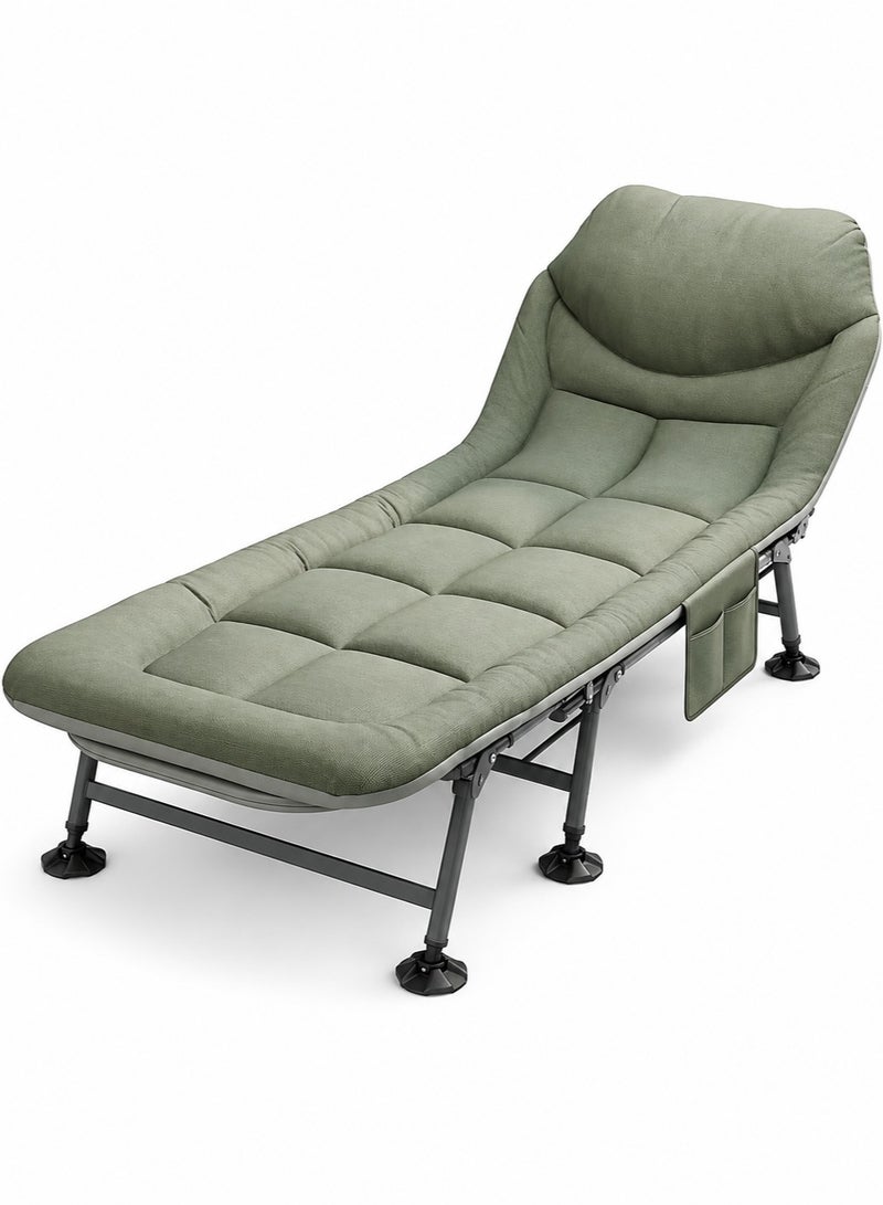 Toshionics Premium Camping Cot Comfortable Folding Bed 160 KG Capacity 8 Legs Portable Bed 6 Angle Luxury Recliner Lounge Chair Sleeping Mattress Indoor Outdoor Office Lounger Adult Beach Bed (Dark Green) - Image 1