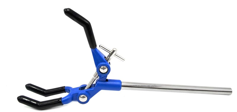 EISCO 3 Finger, Vinyl Coated Extension Clamp on Stainless Steel Rod - 3.4" Max Clamp Opening, 5.5" Rod, 2" Fingers - Zinc Alloy Construction - Research, Industrial Laboratory Grade - Image 2