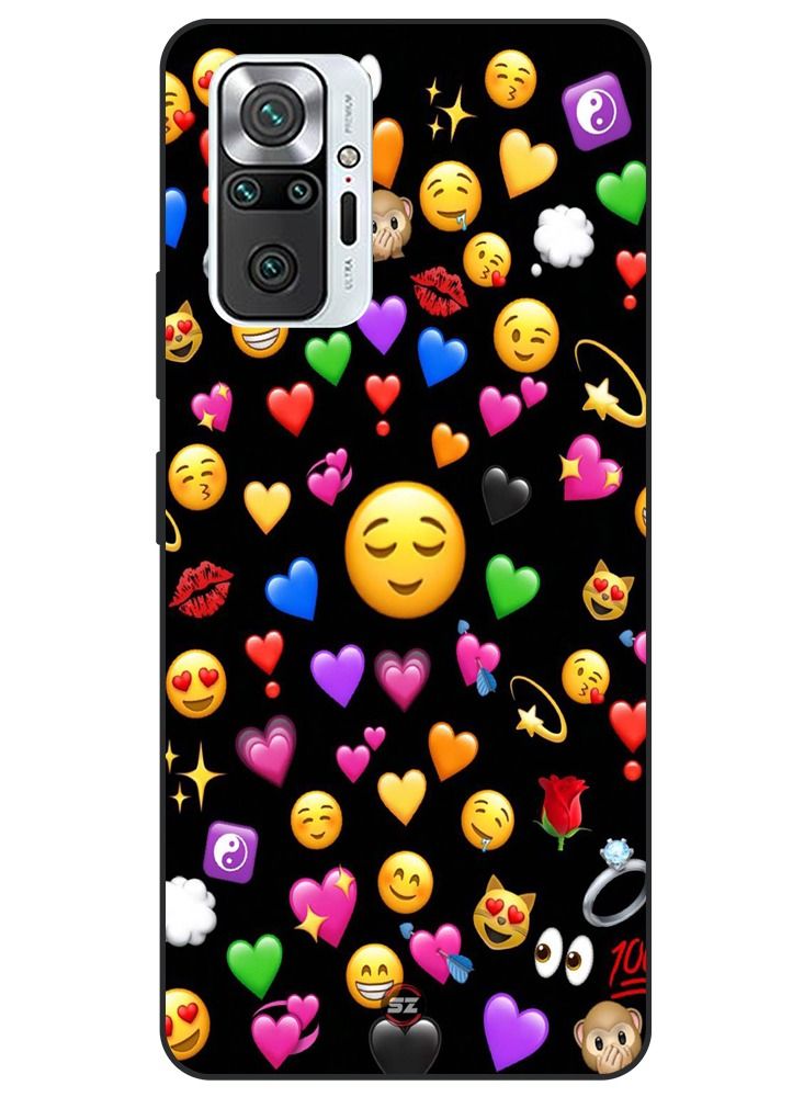 Protective Printed Mobile Cover Mixed Emojis With Black Background For Xiaomi Redmi Note 10 Pro