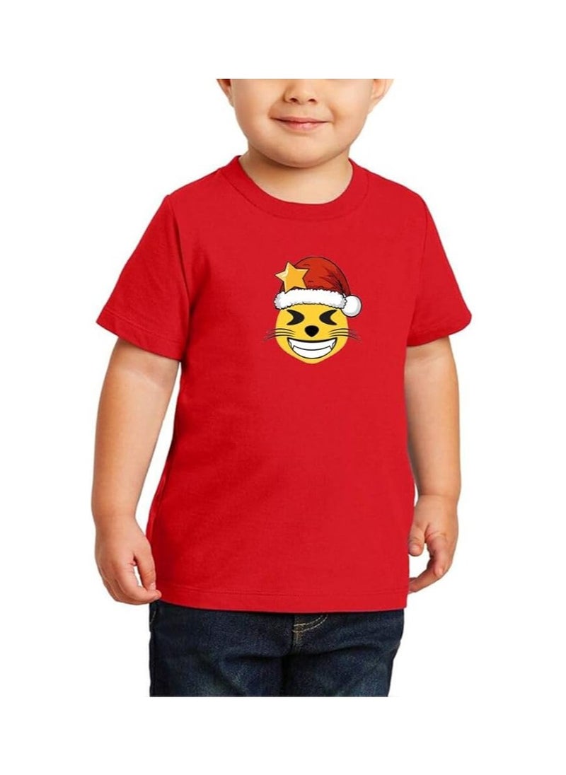 PRINTSHOP4ME - Christmas Emoji Kids Red T-Shirt For Boys–Soft Cotton Round Neck Short Sleeve T-Shirt With Smiley Face Emoji–Great For Parties - Image 1