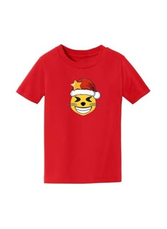 PRINTSHOP4ME Christmas Emoji Kids Red T-Shirt For Boys–Soft Cotton Round Neck Short Sleeve T-Shirt With Smiley Face Emoji–Great For Parties  - Image 3