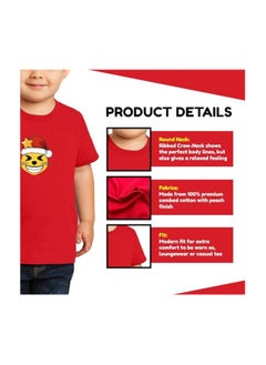 PRINTSHOP4ME Christmas Emoji Kids Red T-Shirt For Boys–Soft Cotton Round Neck Short Sleeve T-Shirt With Smiley Face Emoji–Great For Parties  - Image 4