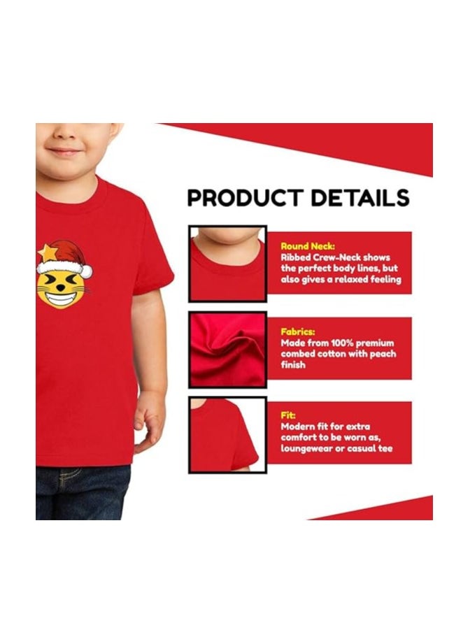 PRINTSHOP4ME - Christmas Emoji Kids Red T-Shirt For Boys–Soft Cotton Round Neck Short Sleeve T-Shirt With Smiley Face Emoji–Great For Parties - Image 1