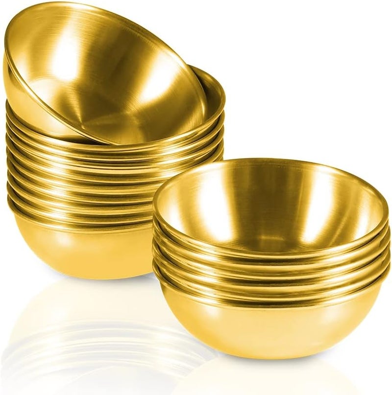 Amytalk 16 Pack 3.2inch Stainless Steel Sauce Dishes Mini Individual Saucers Bowl Round Seasoning Dishes Sushi Dipping Bowl Appetizer Plates, Golden - Image 1