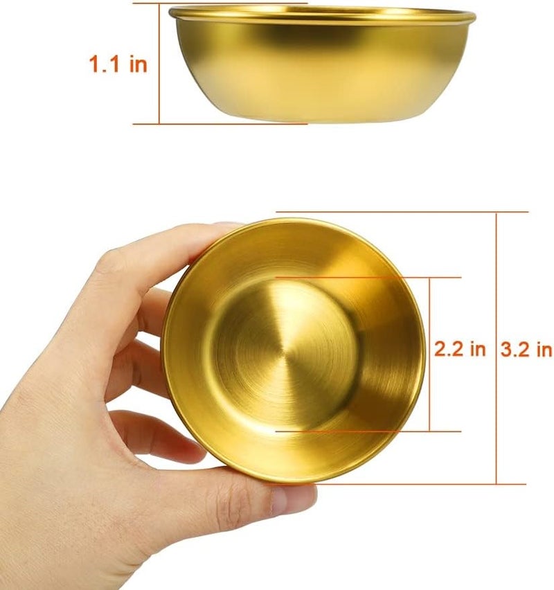 Amytalk 16 Pack 3.2inch Stainless Steel Sauce Dishes Mini Individual Saucers Bowl Round Seasoning Dishes Sushi Dipping Bowl Appetizer Plates, Golden - Image 2