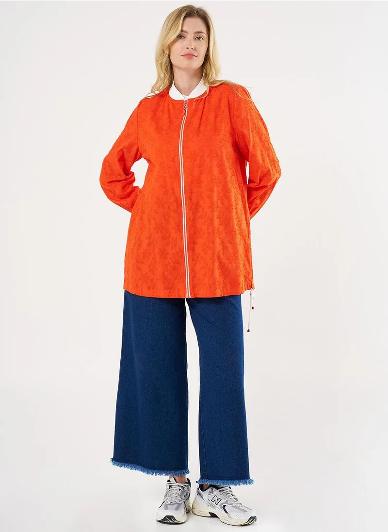 Kayra Floral Printed Cotton Jacket in Coral