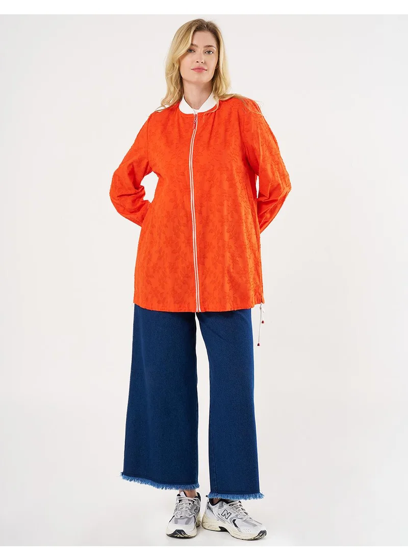 Kayra Floral Printed Cotton Jacket in Coral