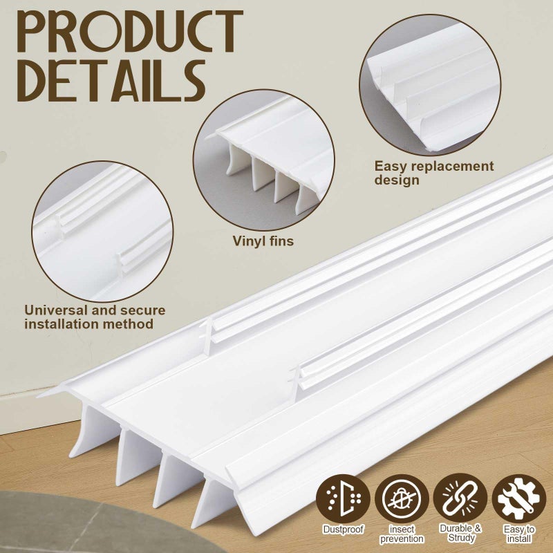 Pushglossy 2 Pcs Kerf Style Door Bottom 36" Long 1 3/4" Wide Replacement Threshold Seal with Vinyl Fins Weatherstrip Draft Stopper for Interior Exterior Doors(White) - Image 3