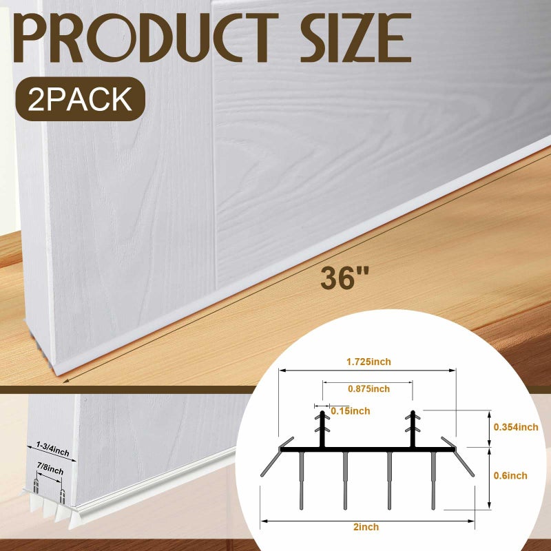 Pushglossy 2 Pcs Kerf Style Door Bottom 36" Long 1 3/4" Wide Replacement Threshold Seal with Vinyl Fins Weatherstrip Draft Stopper for Interior Exterior Doors(White) - Image 2