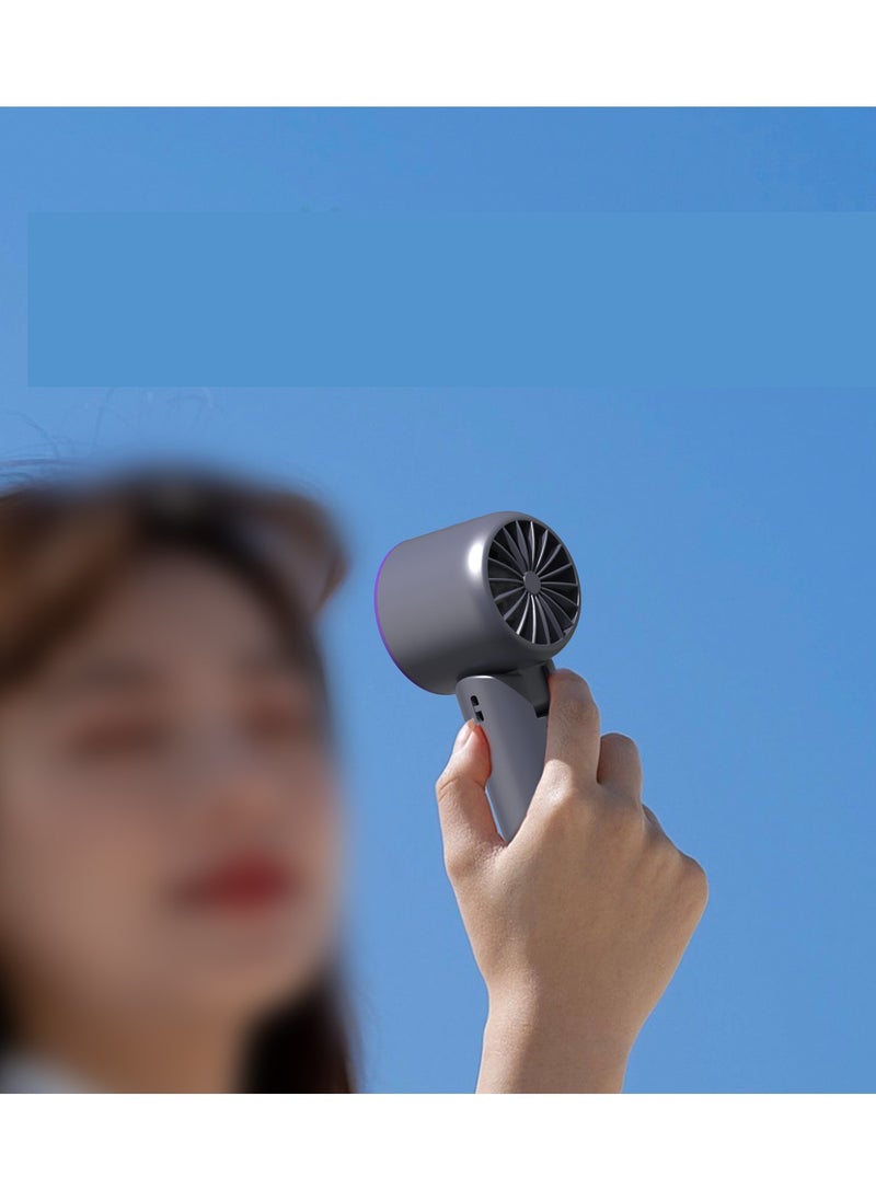 Generic - Handheld cooling high-speed fan, cooling ice compress, 100-speed stepless speed adjustment, extremely fast air flow, cooling the whole body in 1 second, hurricane turbine small air gun, intelligent high-definition digital wind speed display, wide air flow range, foldable desktop use. 3000 mAh 1.1-6.7 hours ultra-long use time, suitable for men and women travel, outdoor, camping - Image 1