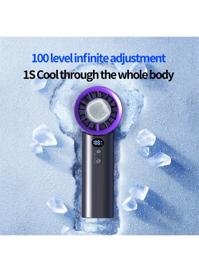 Generic - Handheld cooling high-speed fan, cooling ice compress, 100-speed stepless speed adjustment, extremely fast air flow, cooling the whole body in 1 second, hurricane turbine small air gun, intelligent high-definition digital wind speed display, wide air flow range, foldable desktop use. 3000 mAh 1.1-6.7 hours ultra-long use time, suitable for men and women travel, outdoor, camping - Image 1