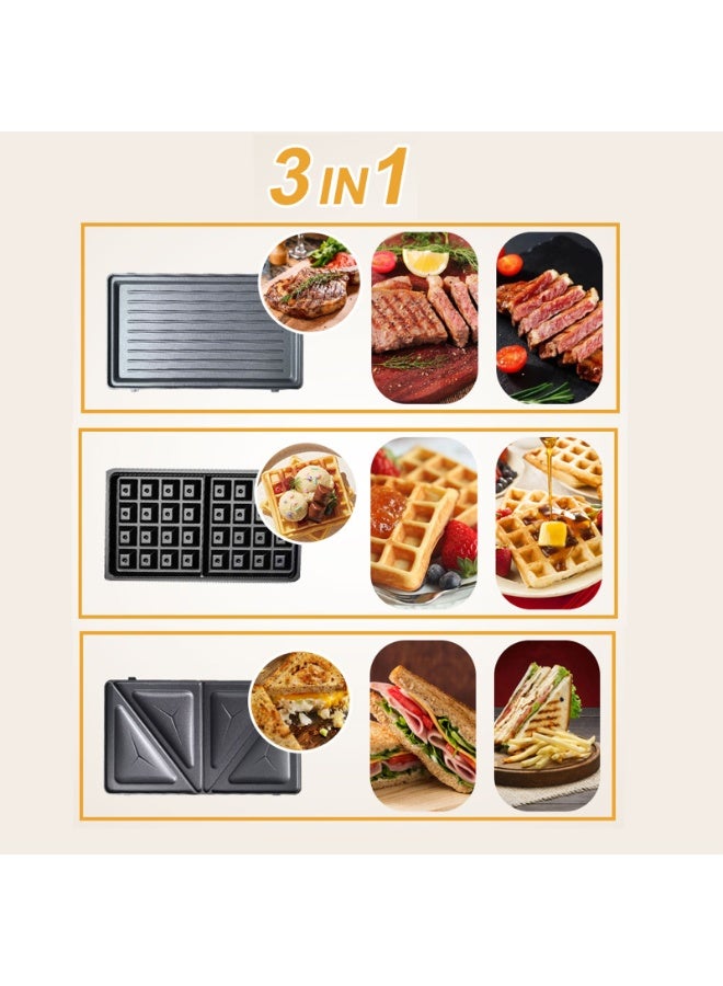 sokany Sandwich Maker 1200W 3in1 Versatile Interchangeable Grill and Waffle Plates 2 Slice Non-stick Grill with Handle Locking System Indicator Light, Overheat Protection - Image 5