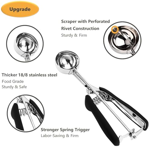 LLESCA Cookie Scoop Set, 3Pcs Ice Cream Scoop, Cookie Scoops for Baking Set of 3, 18/8 Stainless Steel Cookie Scooper for Baking, Ice Cream Scooper with Trigger Release, Cookie Dough Scoop with Non-slip Grip - Image 4