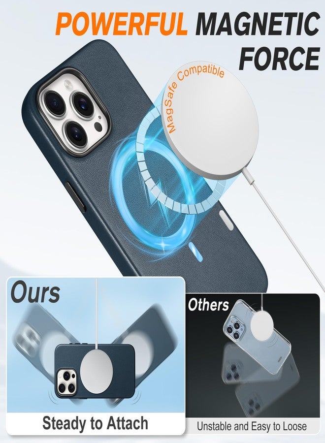 SHIELDON Case for iPhone 15 Pro 6.1", Genuine Leather Slim Fit Case [Anti-Scratch][Non-Slip][Full Body Protection] Magnetic Wireless Charging Phone Cover Compatible with iPhone 15 Pro - Navy Blue - Image 5