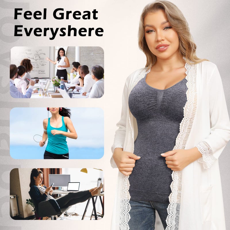 JOYSHAPER Shapewear Camisoles With Built in Bra Tummy Control Compression Tank Tops for Women Body Shaper Padded Tanks Grey XL - Image 5