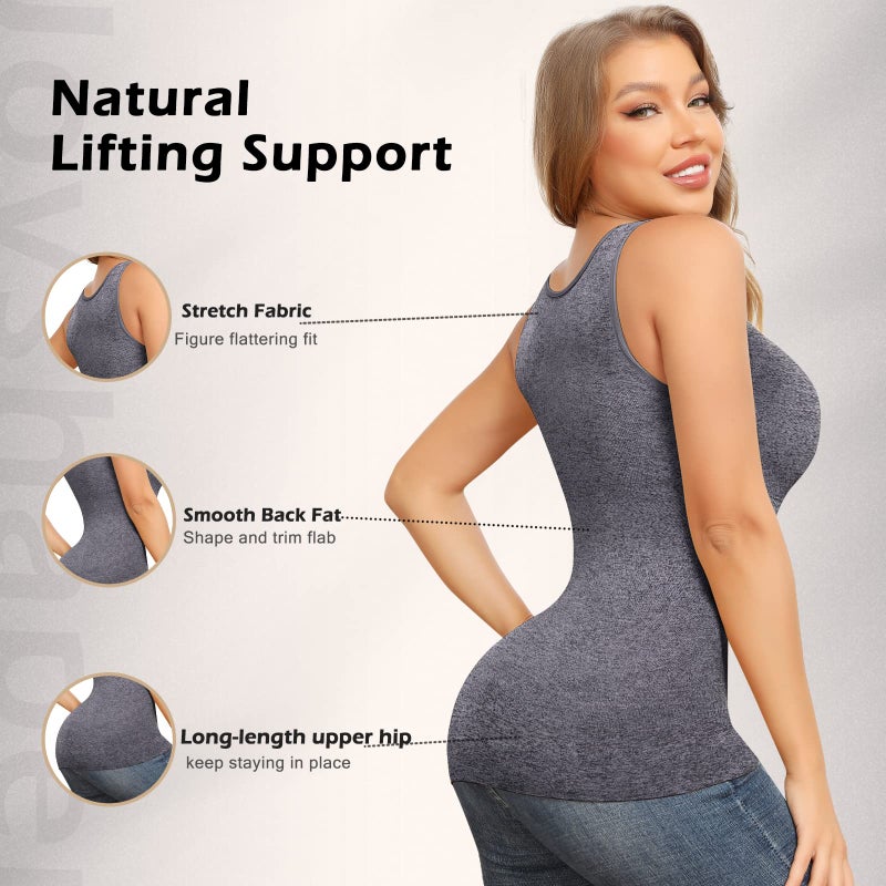 JOYSHAPER Shapewear Camisoles With Built in Bra Tummy Control Compression Tank Tops for Women Body Shaper Padded Tanks Grey XL - Image 3