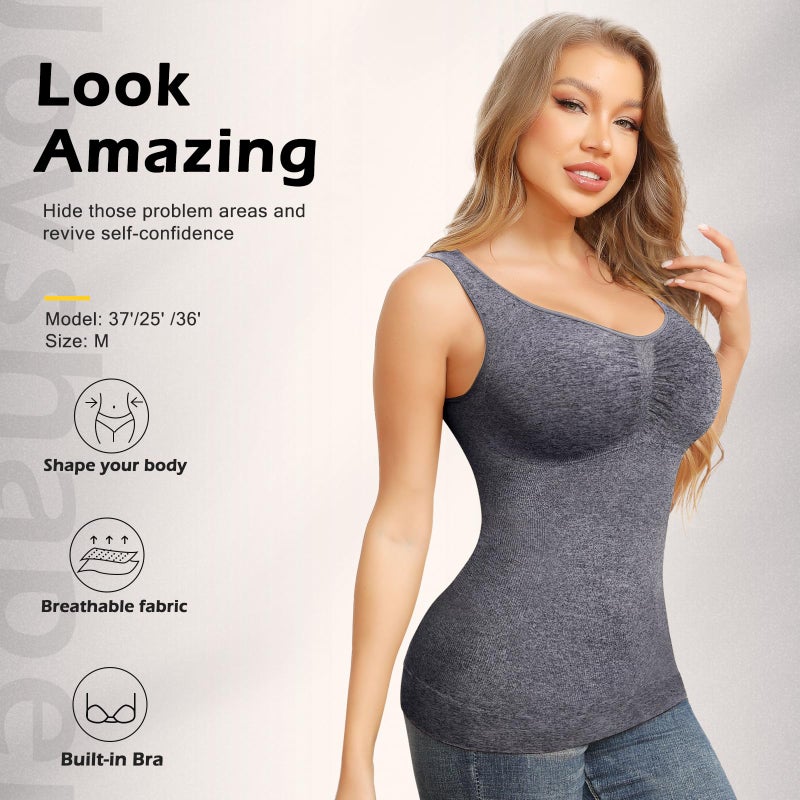 JOYSHAPER Shapewear Camisoles With Built in Bra Tummy Control Compression Tank Tops for Women Body Shaper Padded Tanks Grey XL - Image 4