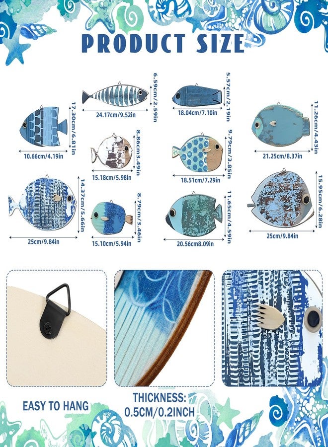 Yuntau 10 Pcs Fish Wall Decor Wooden Fish Wall Hanging Decor Beach Wall Decor Wood School of Fish Wall Art Nautical Theme Bathroom Decor Coastal Ocean Home Wall Decor, Not 3D Pattern - Image 2