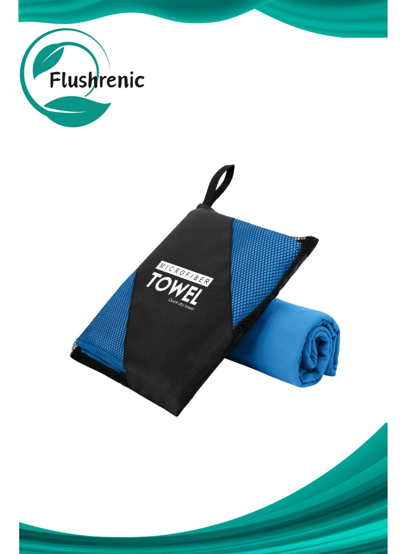 Flushrenic Ultra-fine fibre travel towel, soft, lightweight and quick-drying towel, highly absorbent compact travel, sports and beach towel, suitable for camping, backpacking, gym, swimming, yoga and hiking (blue) - Image 1