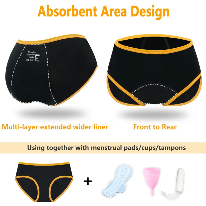 Mesachy Teen Girls Period Underwear for Heavy Flow High Absorbency Kids Period Panties Leakproof Soft Cotton Briefs - Image 4