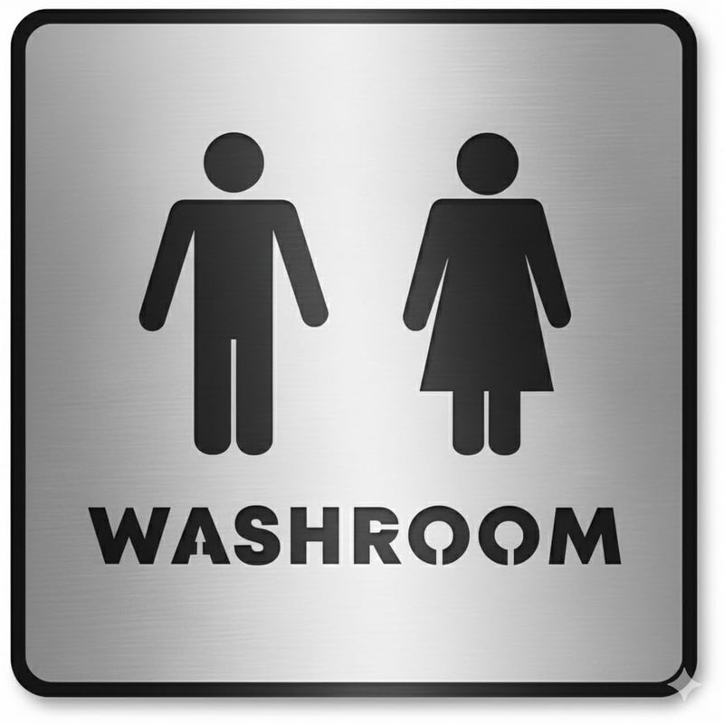 BerryBox Premium Brush Steel Silver Finish Acrylic Washroom Square Shape Door Sign Easy to Mount 3M Self-Adhesive Tape Signage for Hotel Office Resort Society Corporate Business Hospital - Image 1